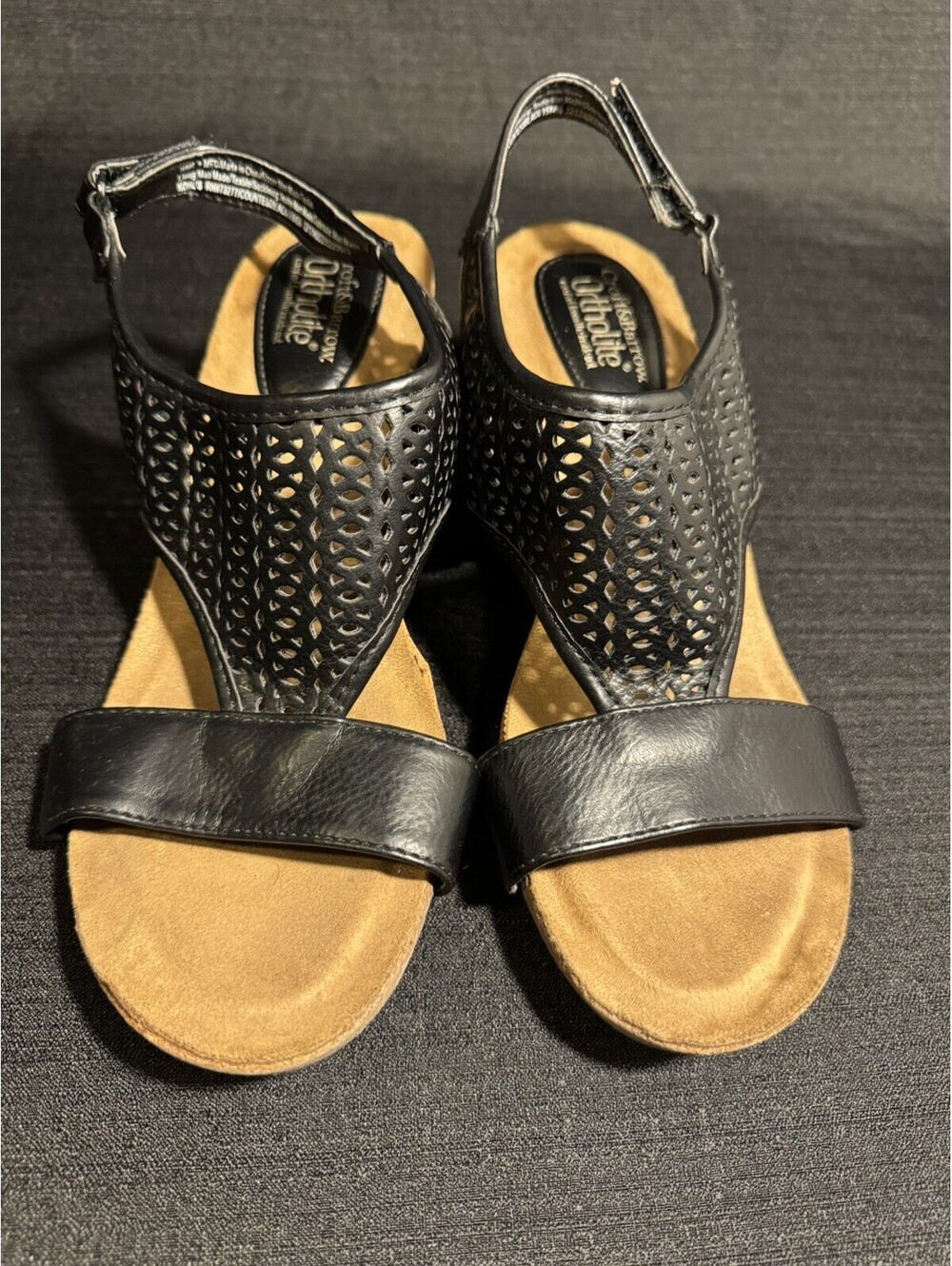 Croft & Barrow Ortholite Black Wedge Sandals Women’s 8 M Laser Cut Slingback